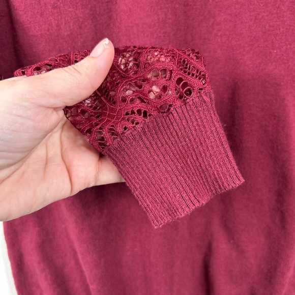 Reitmans sweater with lace sleeves, Small, burgundy, crewneck, Office Event - Picture 5 of 8